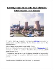 JSW may double its bid to Rs 300 bn for debt-laden Bhushan Steel Sources.pdf